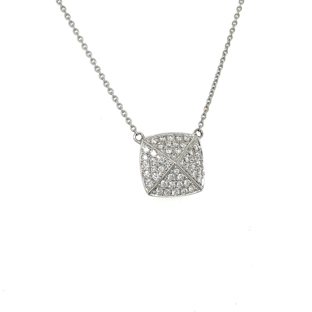 14k white gold .43cttw pave diamond pyramid pendant on 18" chain